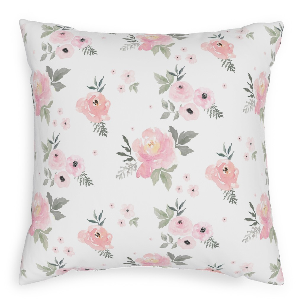 Sweet Blush Roses - Pink Pillow, Woven, Beige, 20x20, Single Sided, Pink, Bright Pink