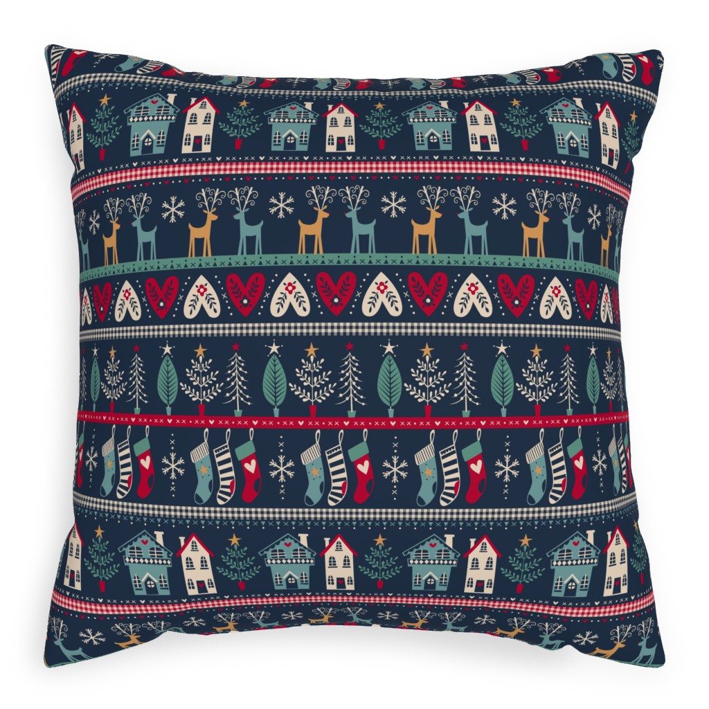 Vintage Nordic Christmas Pillow, Woven, Beige, 20x20, Single Sided, Multicolor, Seaweed