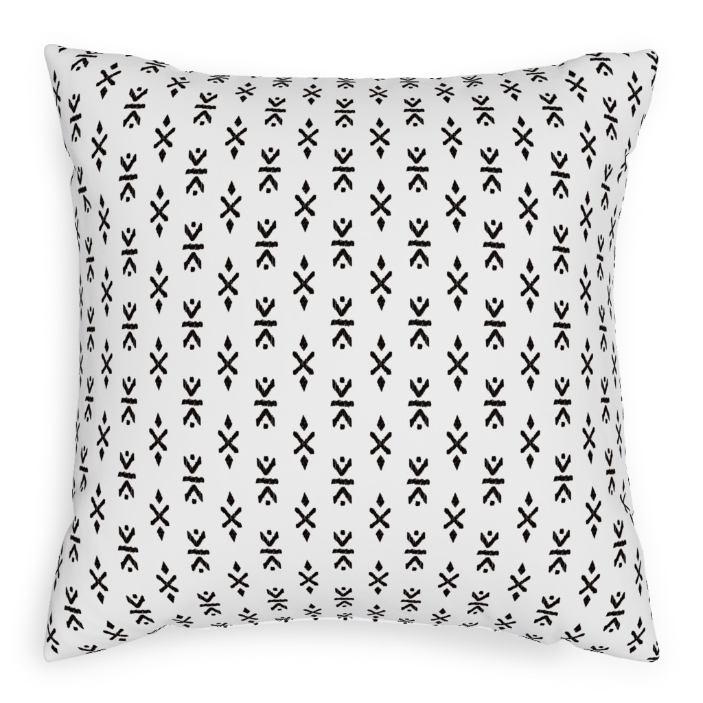 Monochrome Tribal Print - Neutral Pillow, Woven, Beige, 20x20, Single Sided, White, White