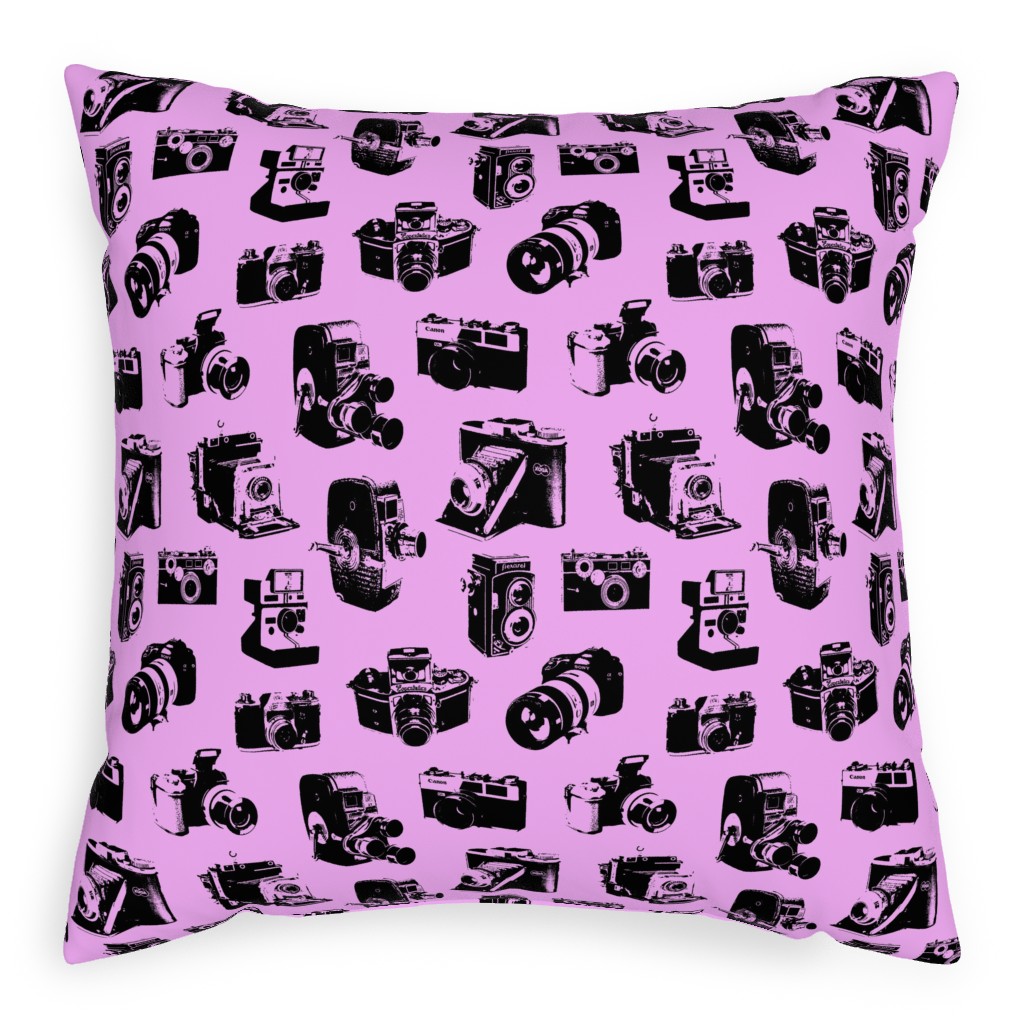 Retro Cameras Pillow, Woven, Beige, 20x20, Single Sided, Pink