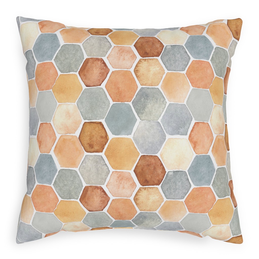 Hexagon - Warm Pillow, Woven, Beige, 20x20, Single Sided, Multicolor