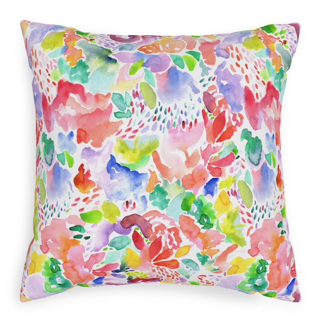 Happy Abstract Watercolor Pillow, Woven, Beige, 20x20, Single Sided, Multicolor