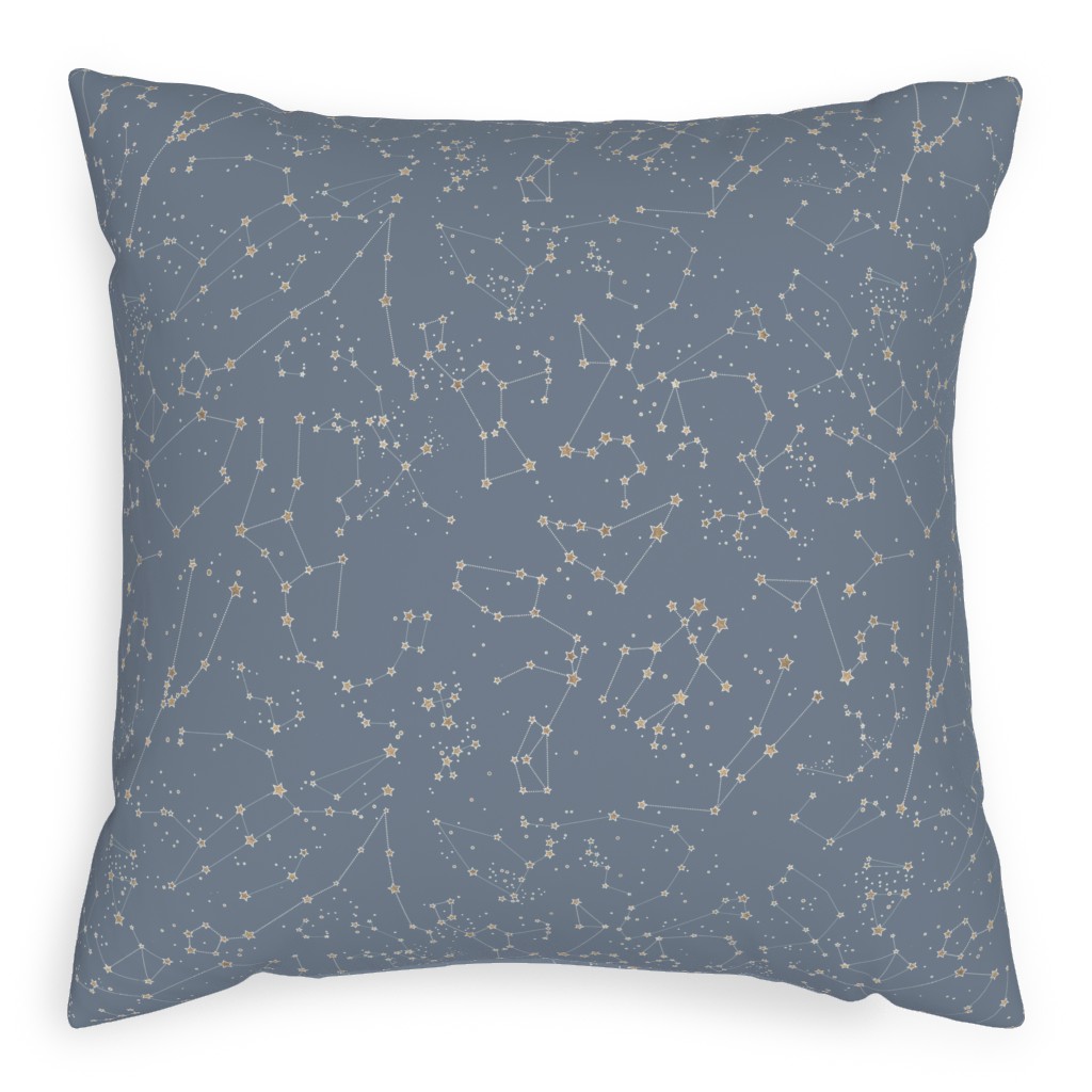 Constellations - Grey With Gold Stars Pillow, Woven, Beige, 20x20, Single Sided, Gray