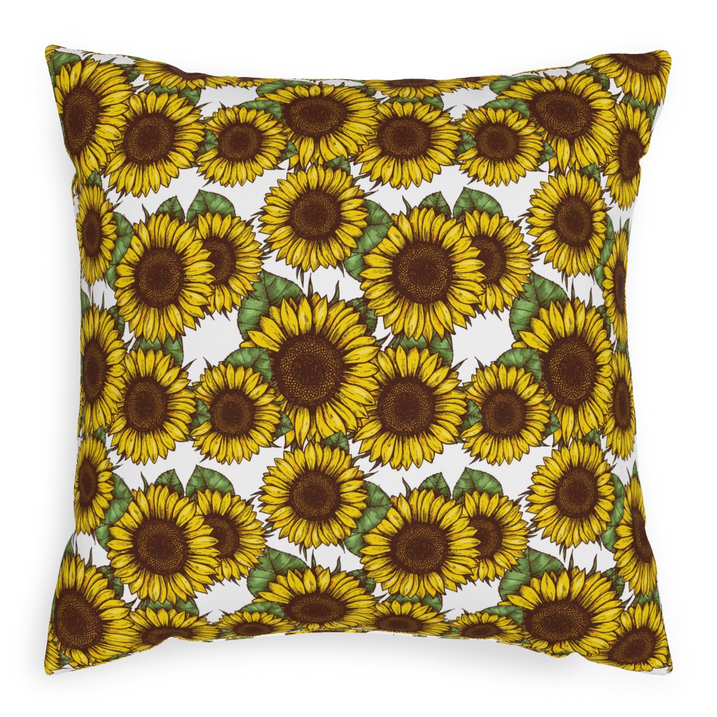 Sunflowers Pillow, Woven, Beige, 20x20, Single Sided, Yellow