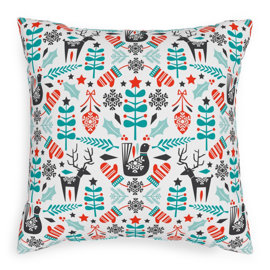 Hygge Folk Art Christmas Pillow, Woven, Beige, 20x20, Single Sided, Multicolor