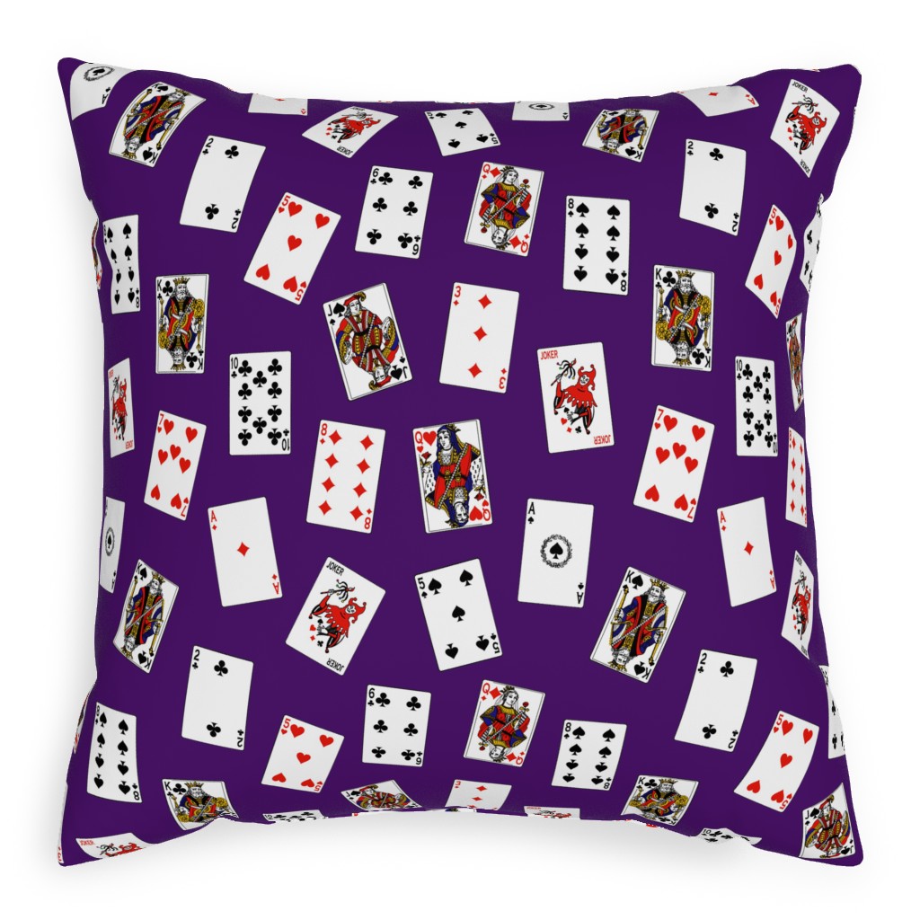 Scattered Playing Cards Pillow, Woven, Beige, 20x20, Single Sided, Purple, Purple