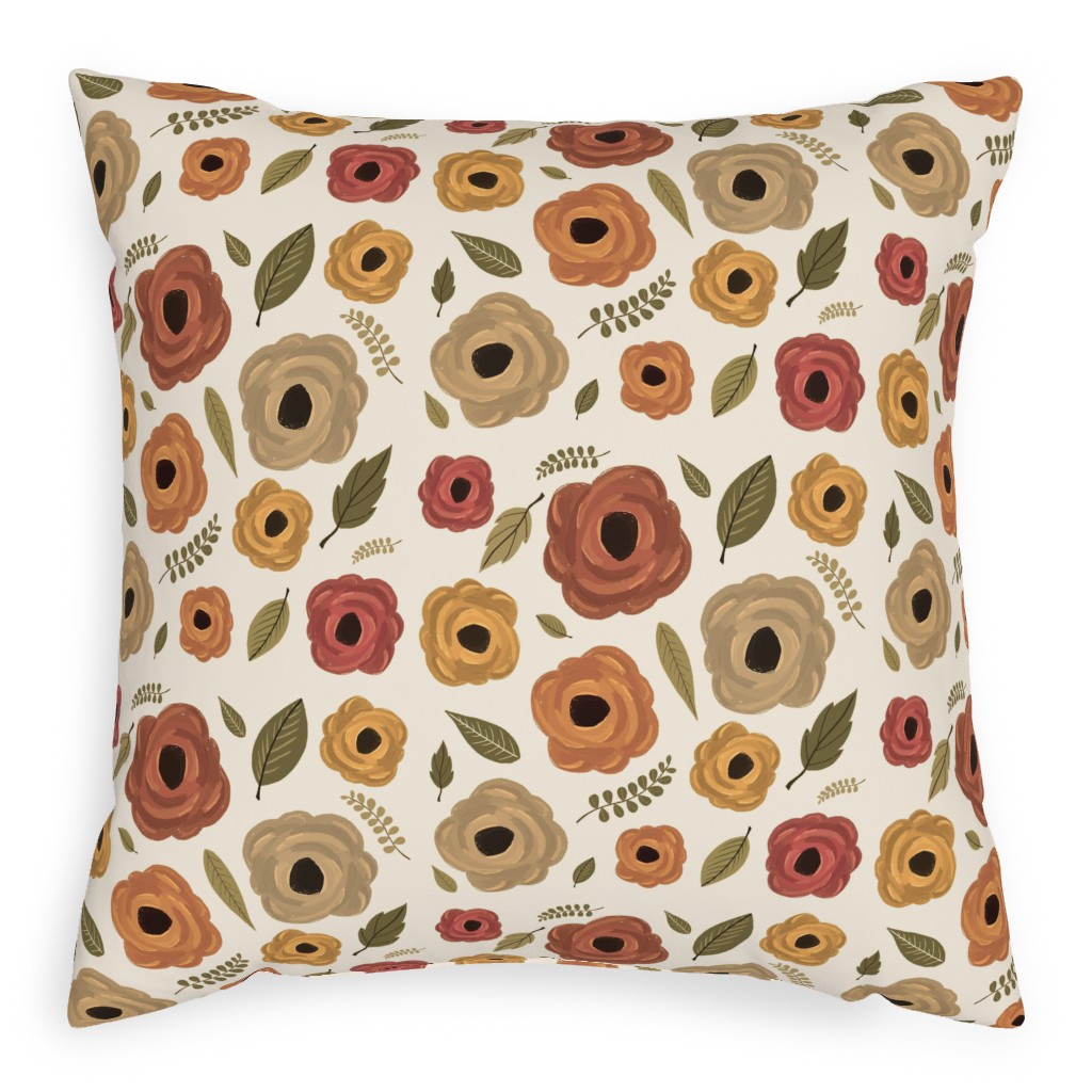 Fall Flowers - Light Pillow, Woven, Beige, 20x20, Single Sided, Multicolor
