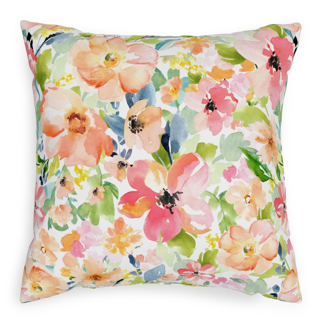 Floral Love Print Pillow, Woven, Beige, 20x20, Single Sided, Multicolor