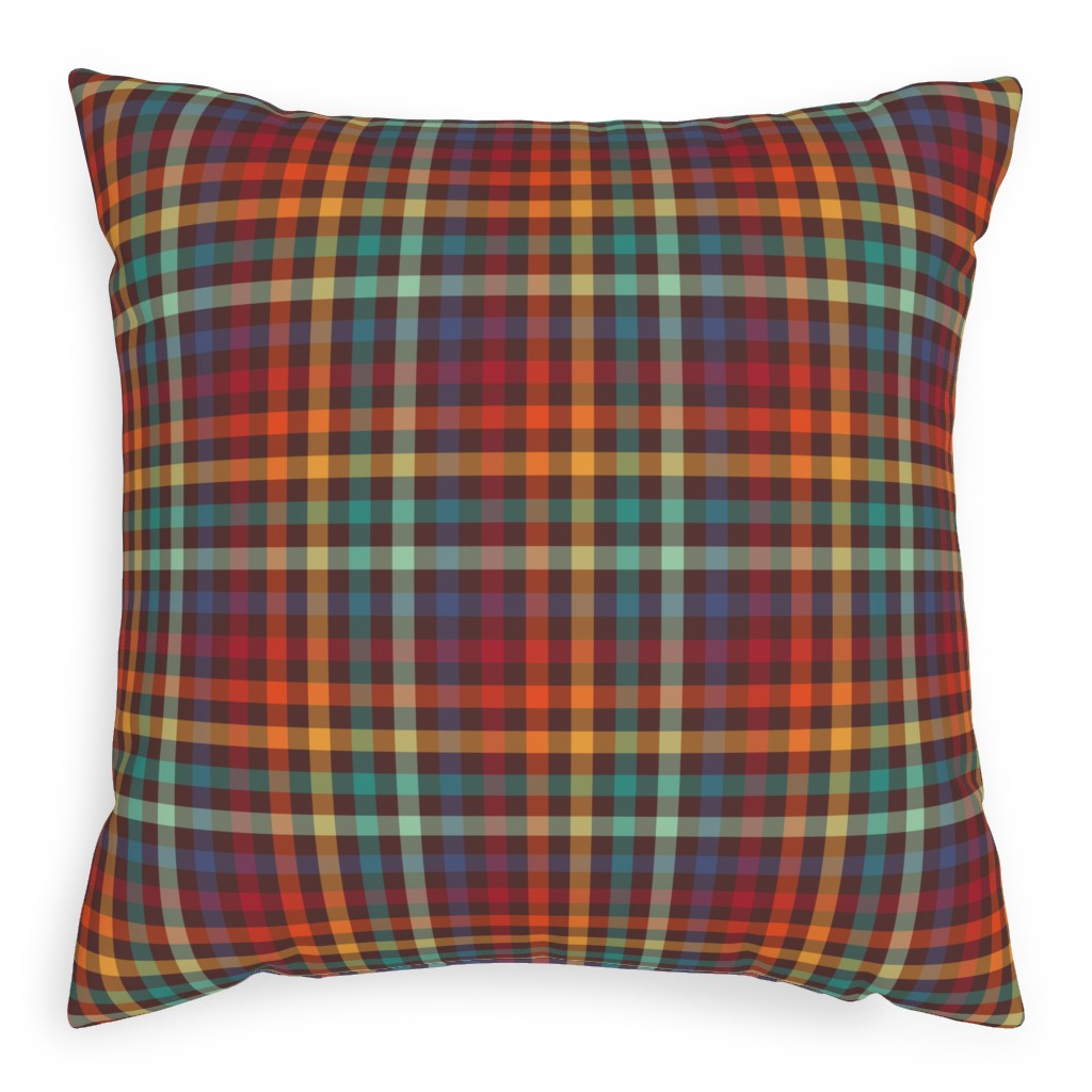 Retro Rainbow Plaid Pillow, Woven, Beige, 20x20, Single Sided, Multicolor