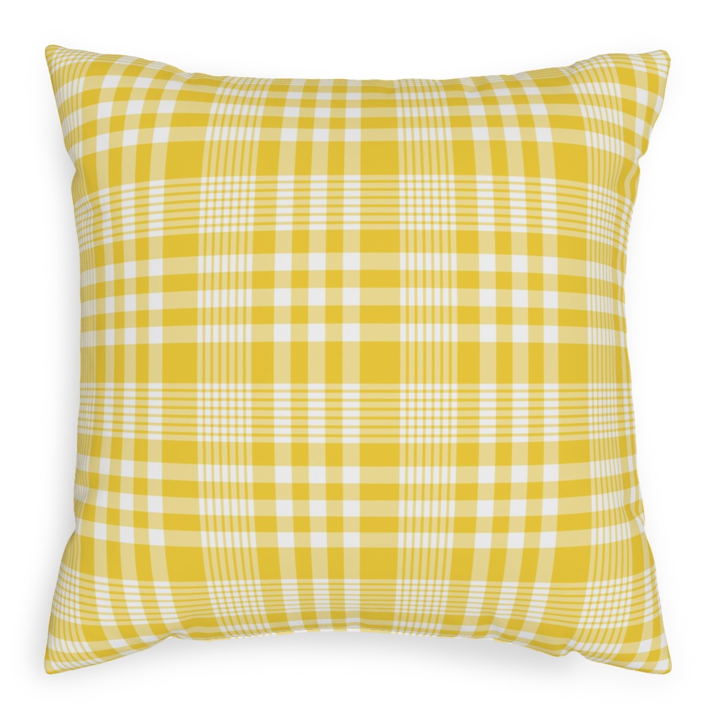 Plaid Pattern Pillow, Woven, Beige, 20x20, Single Sided, Yellow