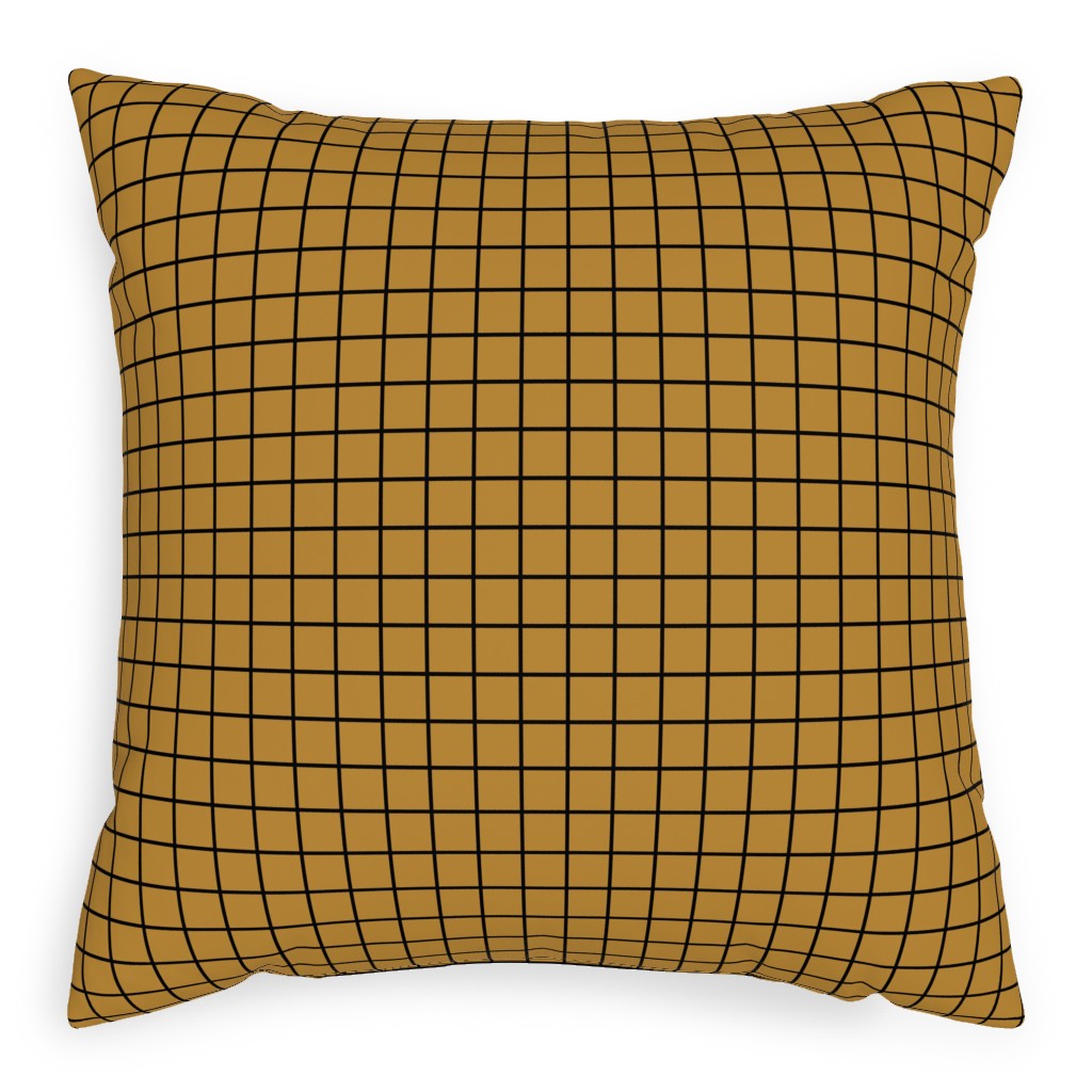 Square Grid Pillow, Woven, Beige, 20x20, Single Sided, Brown, Golden