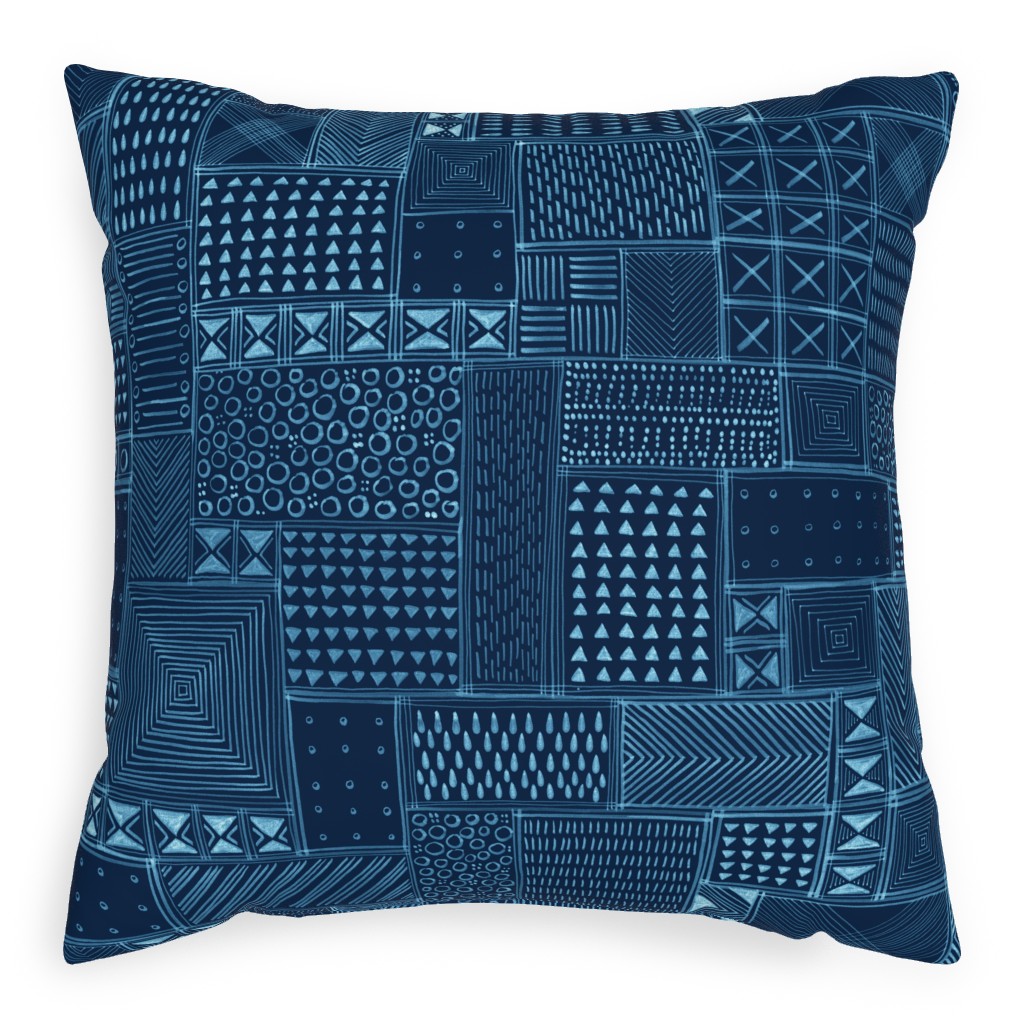 African Tribal Mud Cloth - Indigo Pillow, Woven, Beige, 20x20, Single Sided, Blue