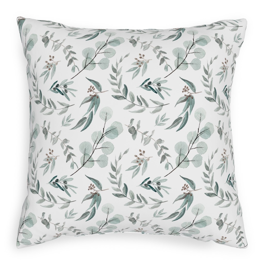 Eucalyptus Leaves Pillow, Woven, Beige, 20x20, Single Sided, Green, Classic Green