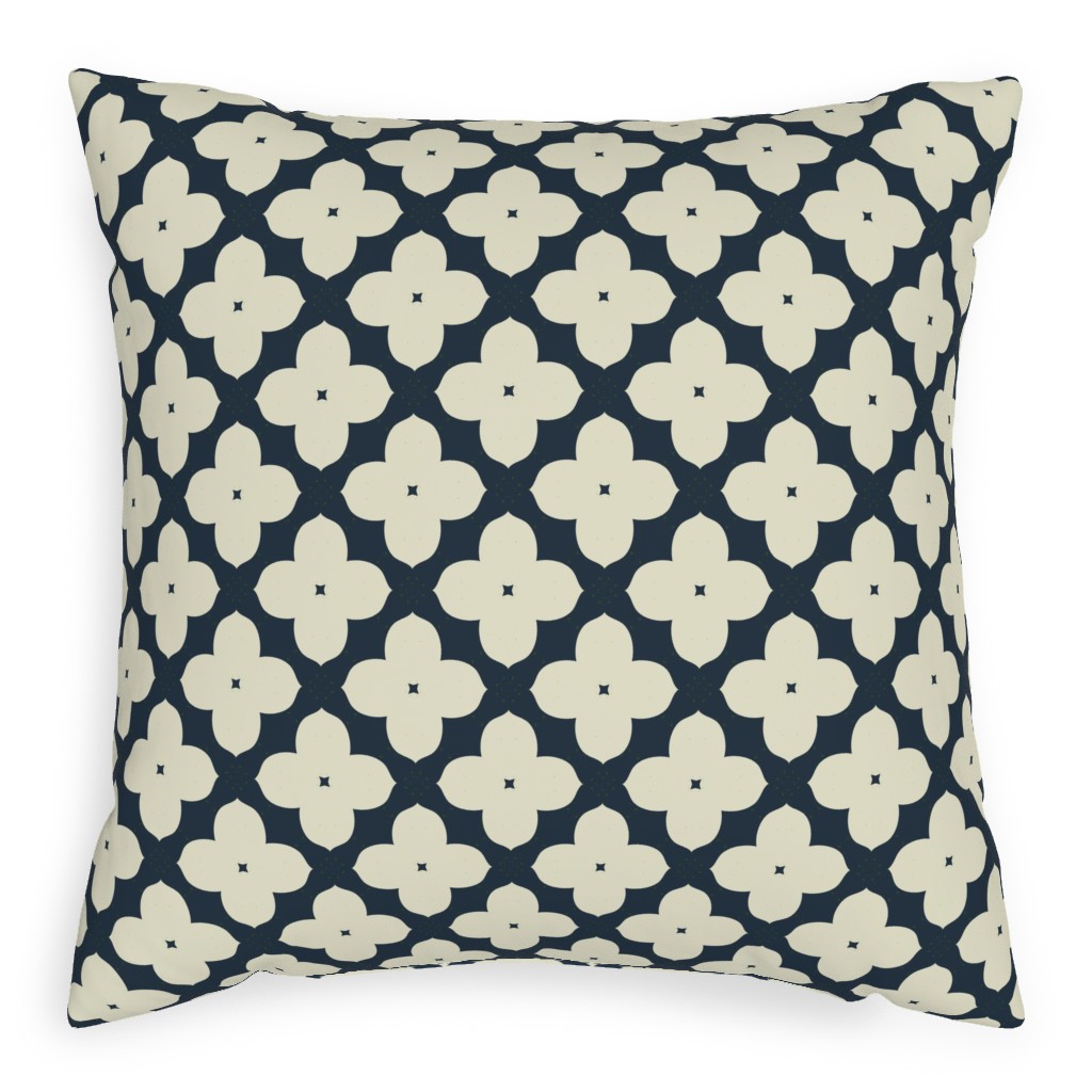 Bunchberry - Black Pillow, Woven, Beige, 20x20, Single Sided, Blue