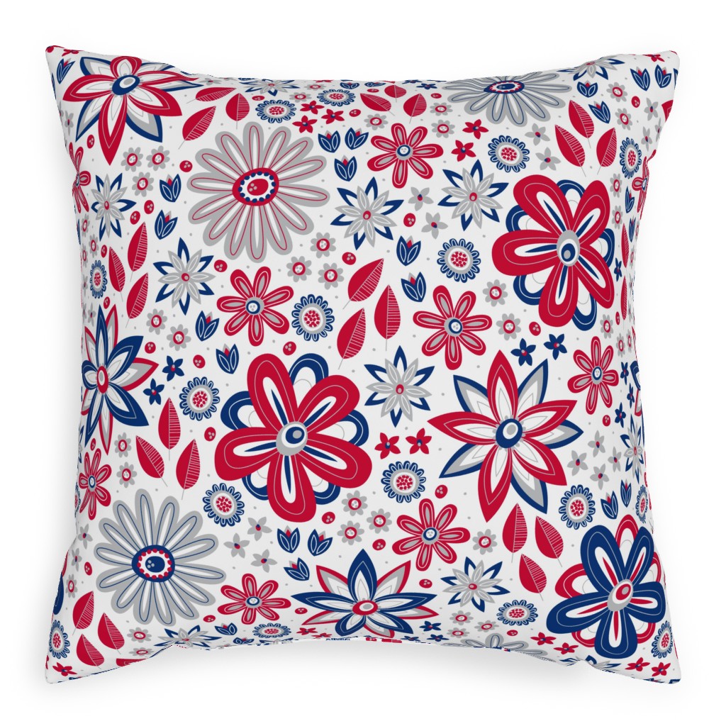 Bohemian Fields - Red, White and Blue Pillow, Woven, Beige, 20x20, Single Sided, Red, Red