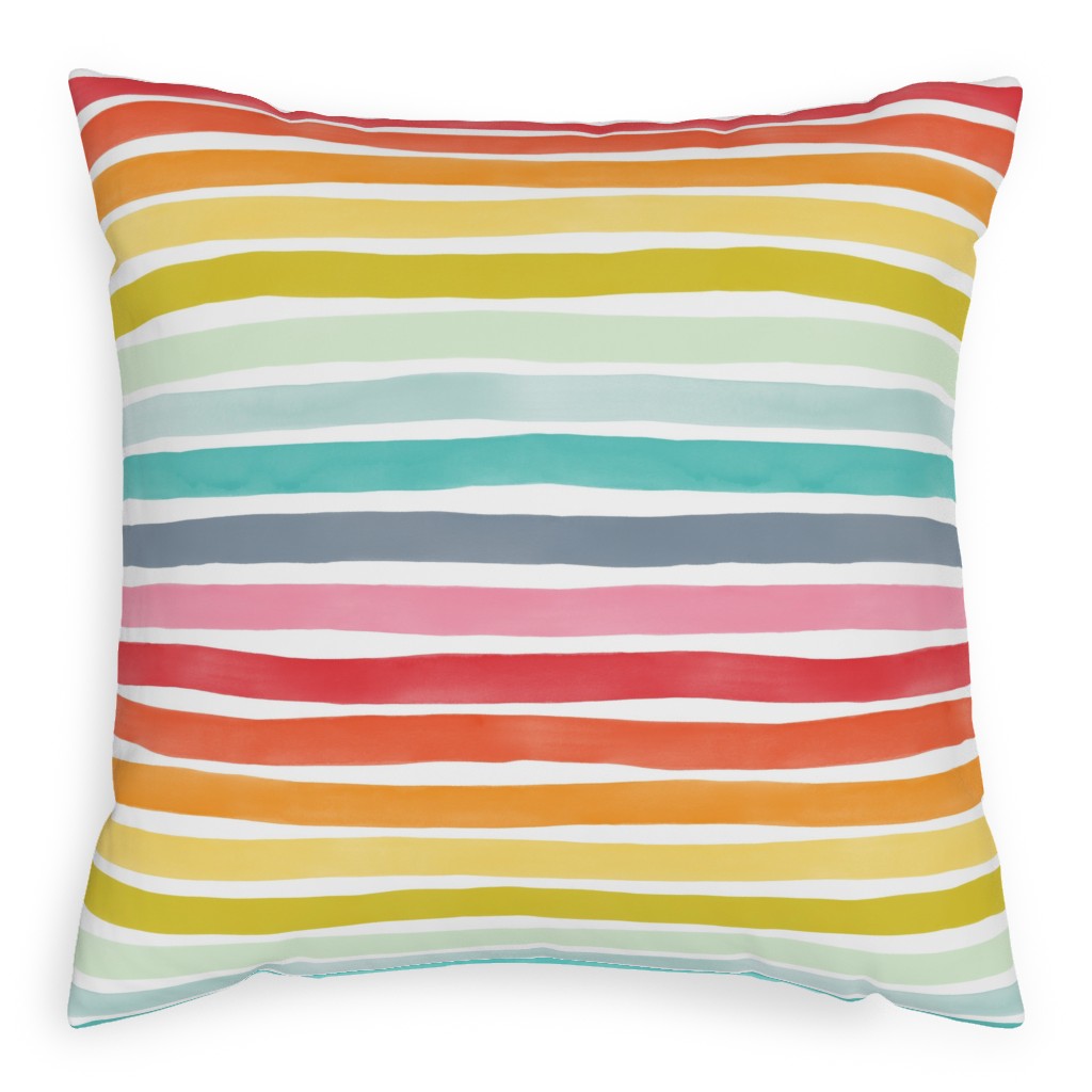 Imperfect Watercolor Stripes Pillow, Woven, Beige, 20x20, Single Sided, Multicolor, White