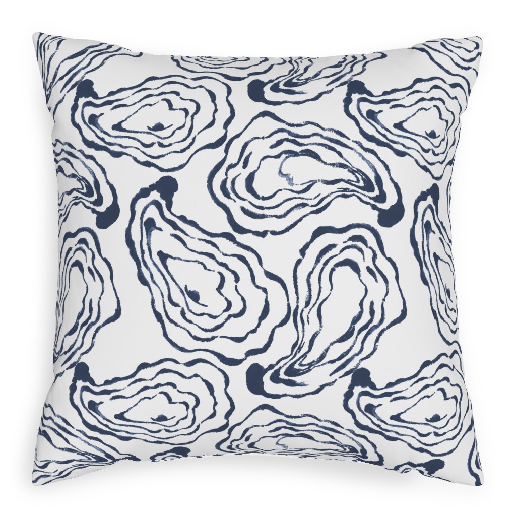 Oysters Paisley - Navy Pillow, Woven, Beige, 20x20, Single Sided, Blue