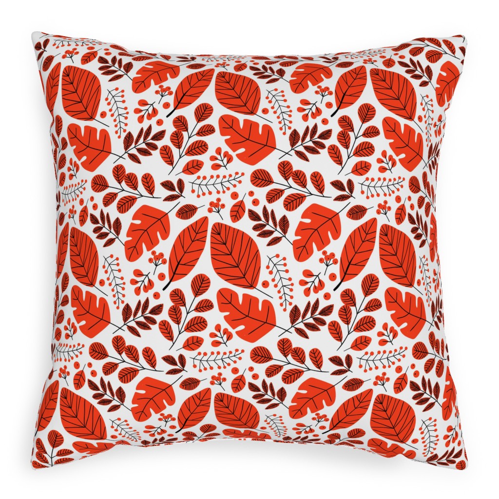Red Leaves Pillow, Woven, Beige, 20x20, Single Sided, Red, Red