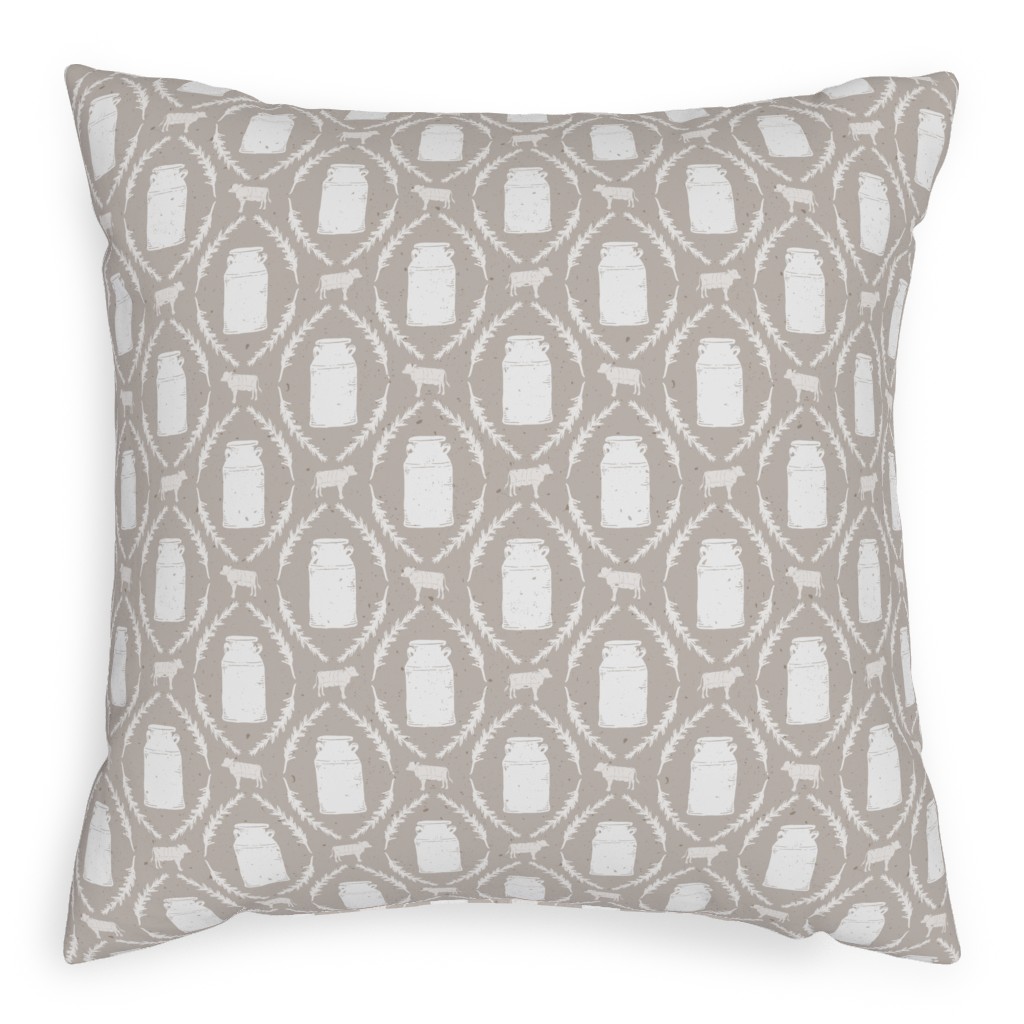 Cow and Farm Fresh Milk Jug Stripe - Brown Pillow, Woven, Beige, 20x20, Single Sided, Beige