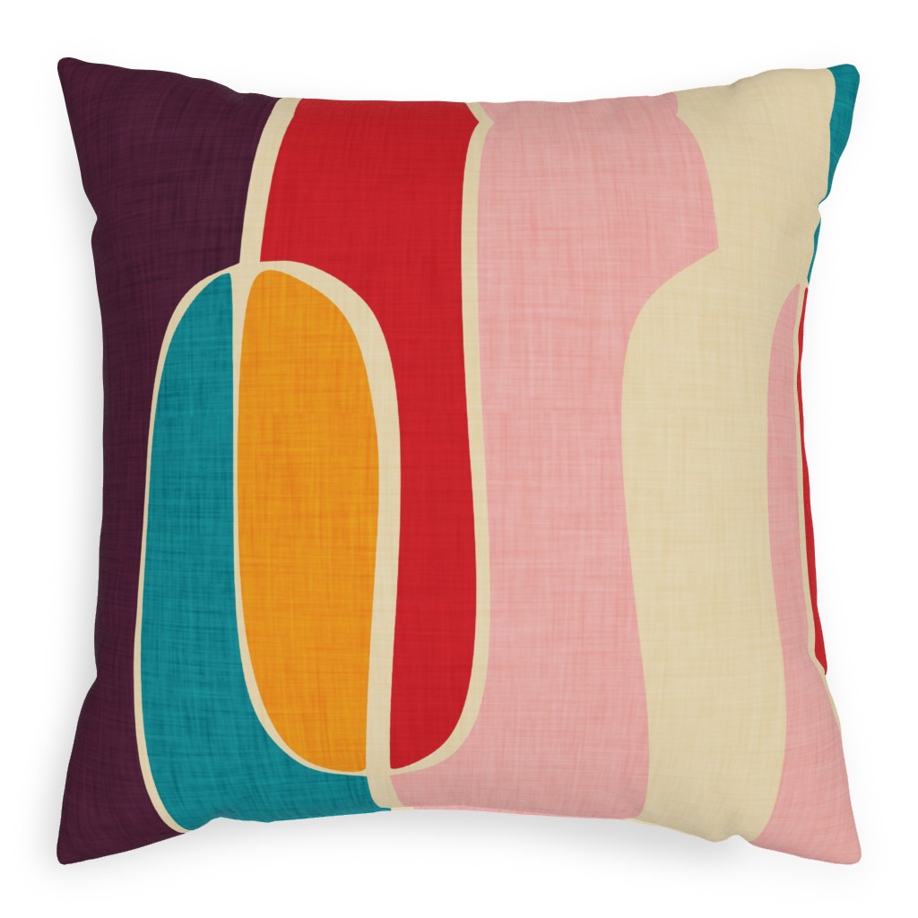 Mid Century Mod Retro Waves - Multi Pillow, Woven, Beige, 20x20, Single Sided, Multicolor