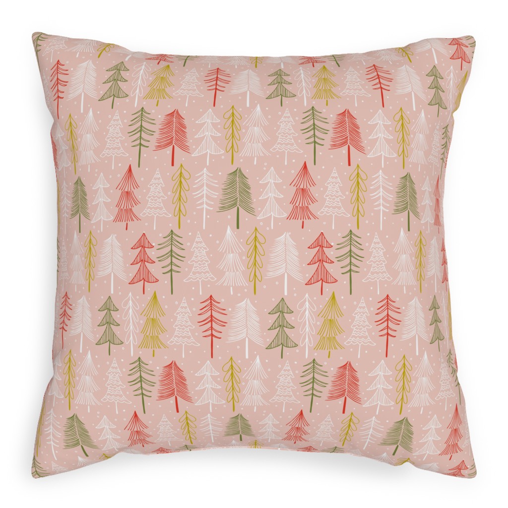 Oh' Christmas Tree Pillow, Woven, Beige, 20x20, Single Sided, Pink, Sand