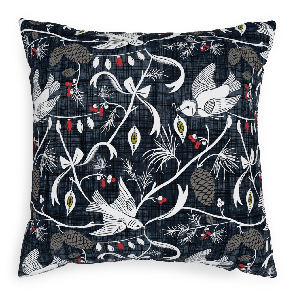 Merry Forest Pillow, Woven, Beige, 20x20, Single Sided, Black, Golden