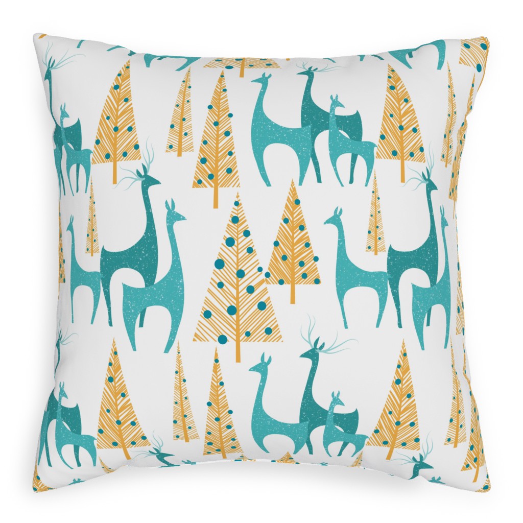 Christmas Morning Deer Pillow, Woven, Beige, 20x20, Single Sided, Multicolor
