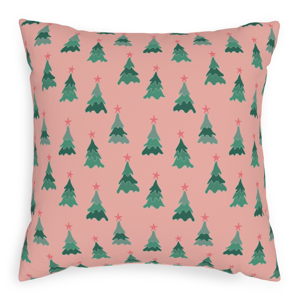 Modern Christmas Trees Pillow, Woven, Beige, 20x20, Single Sided, Pink