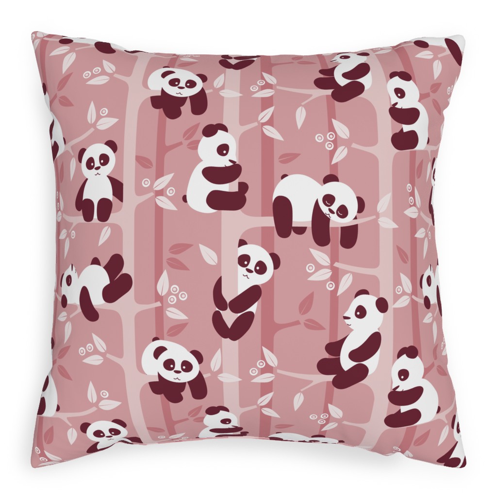 Pandas and Bamboo Pillow, Woven, Beige, 20x20, Single Sided, Pink