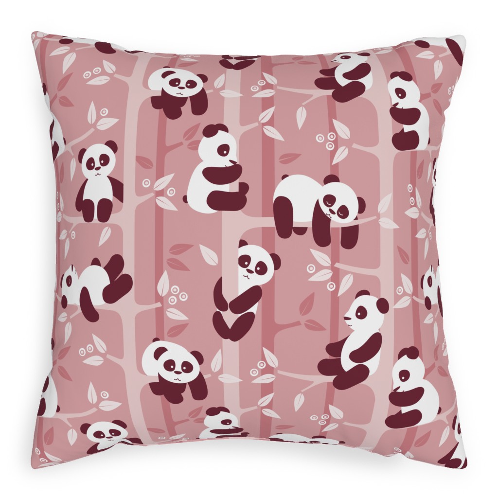 Pandas and Bamboo Pillow, Woven, Beige, 20x20, Single Sided, Pink