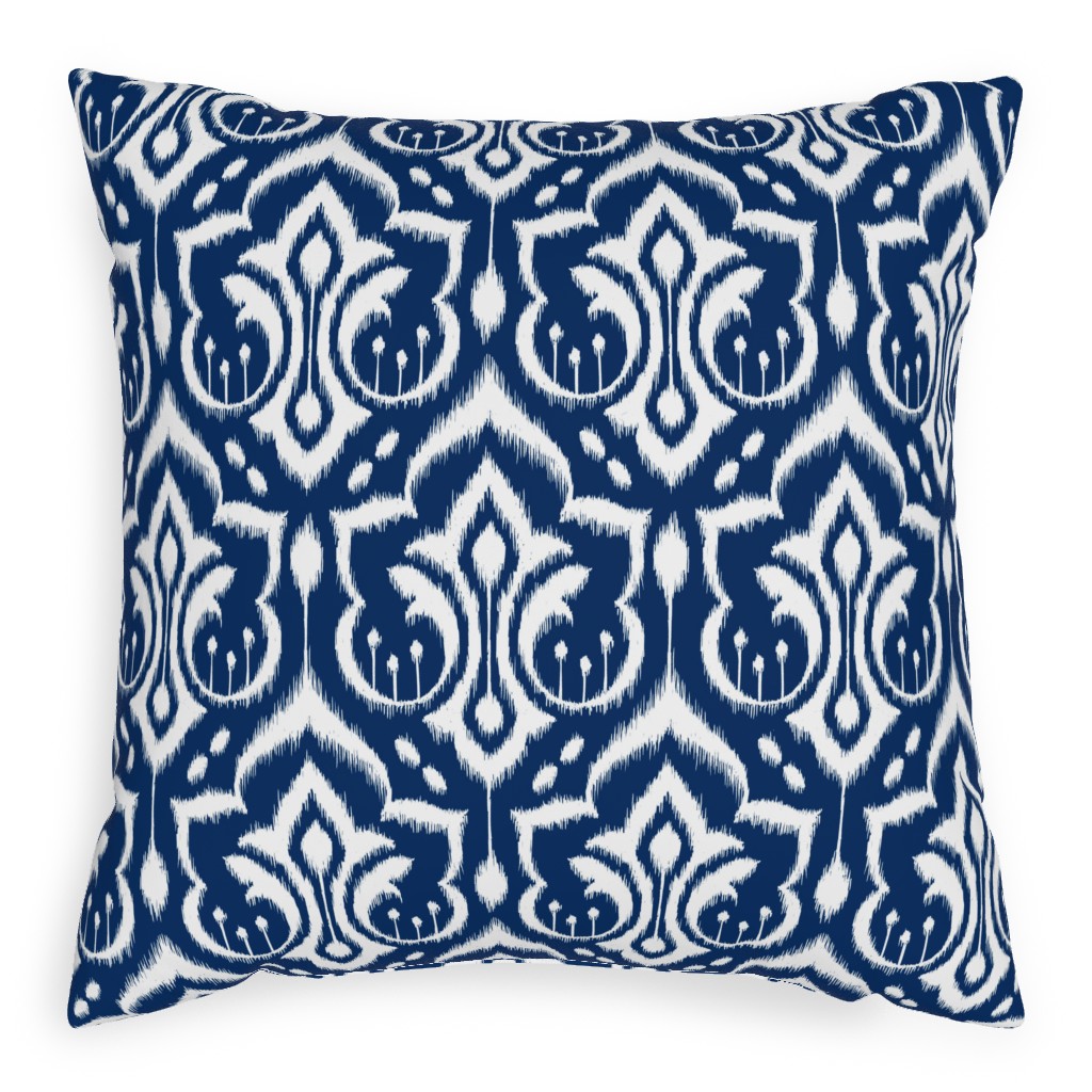 Ikat Damask - Midnight Navy Pillow, Woven, Beige, 20x20, Single Sided, Blue