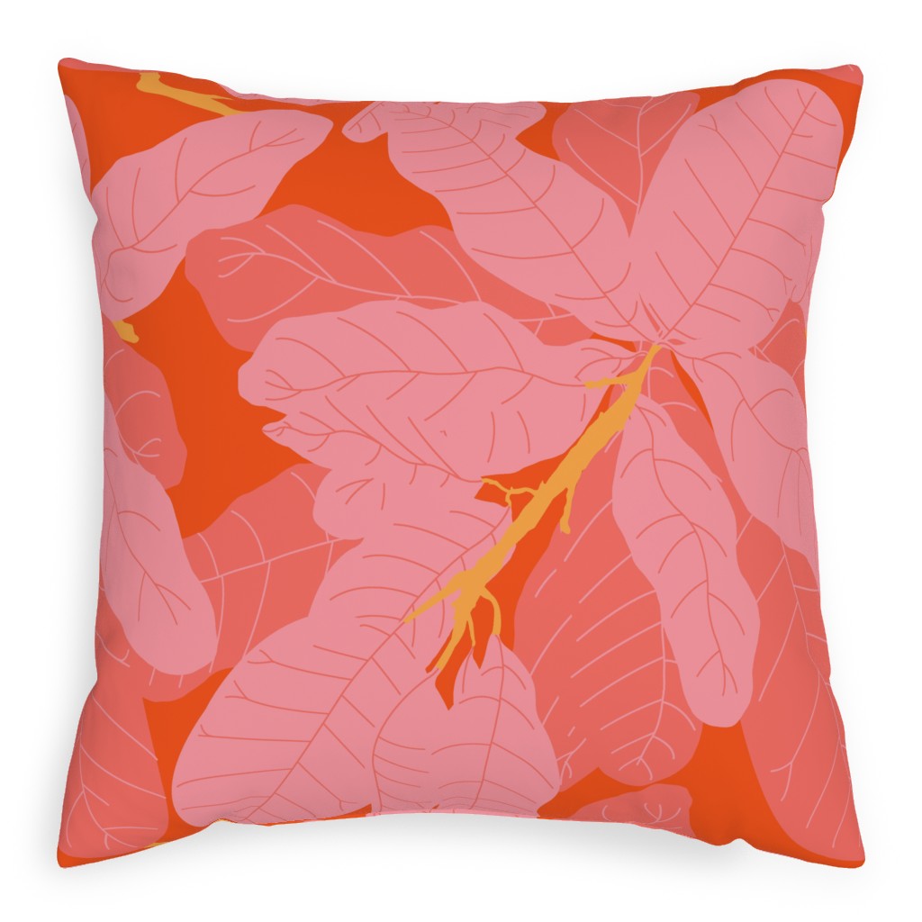 Tropical Banana Leaves - Coral Spice Pillow, Woven, Beige, 20x20, Single Sided, Pink, Bright Pink