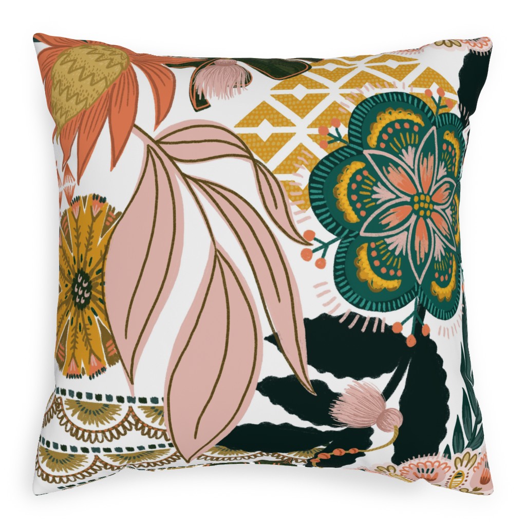 Boho Tropical Pillow, Woven, Beige, 20x20, Single Sided, Multicolor