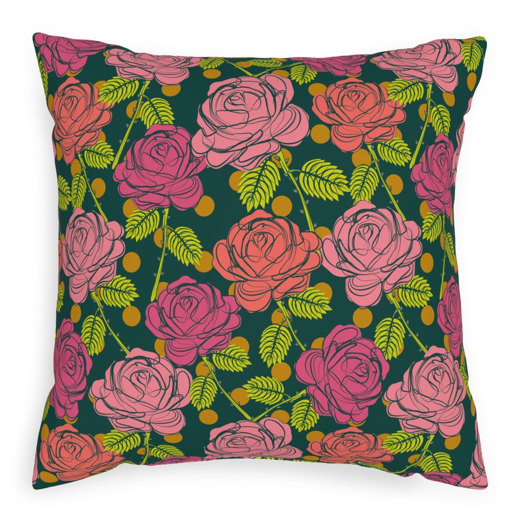 Roses - Shades of Pink Pillow, Woven, Beige, 20x20, Single Sided, Pink, Bright Pink