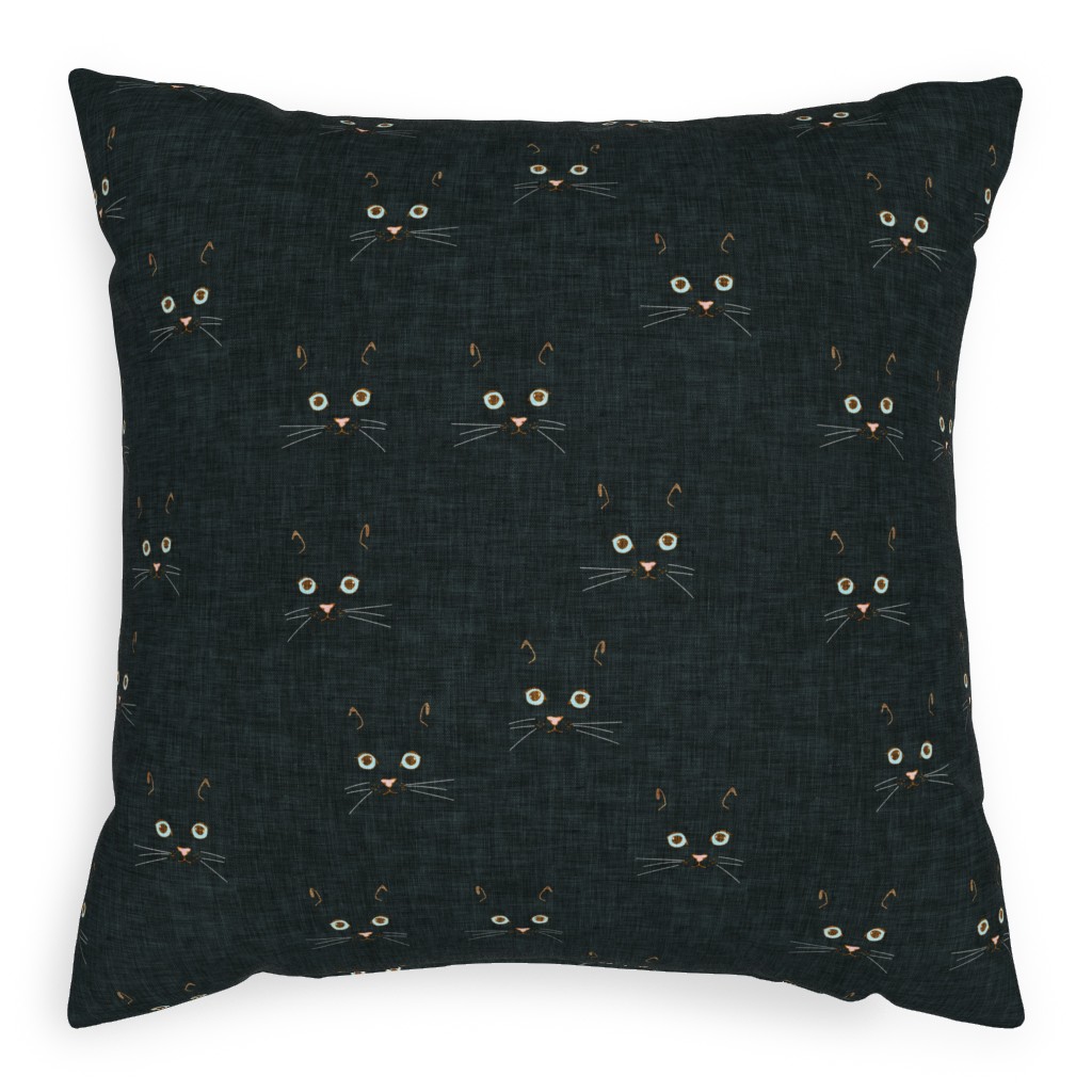 Cat Face - Black Pillow, Woven, Beige, 20x20, Single Sided, Black, Black