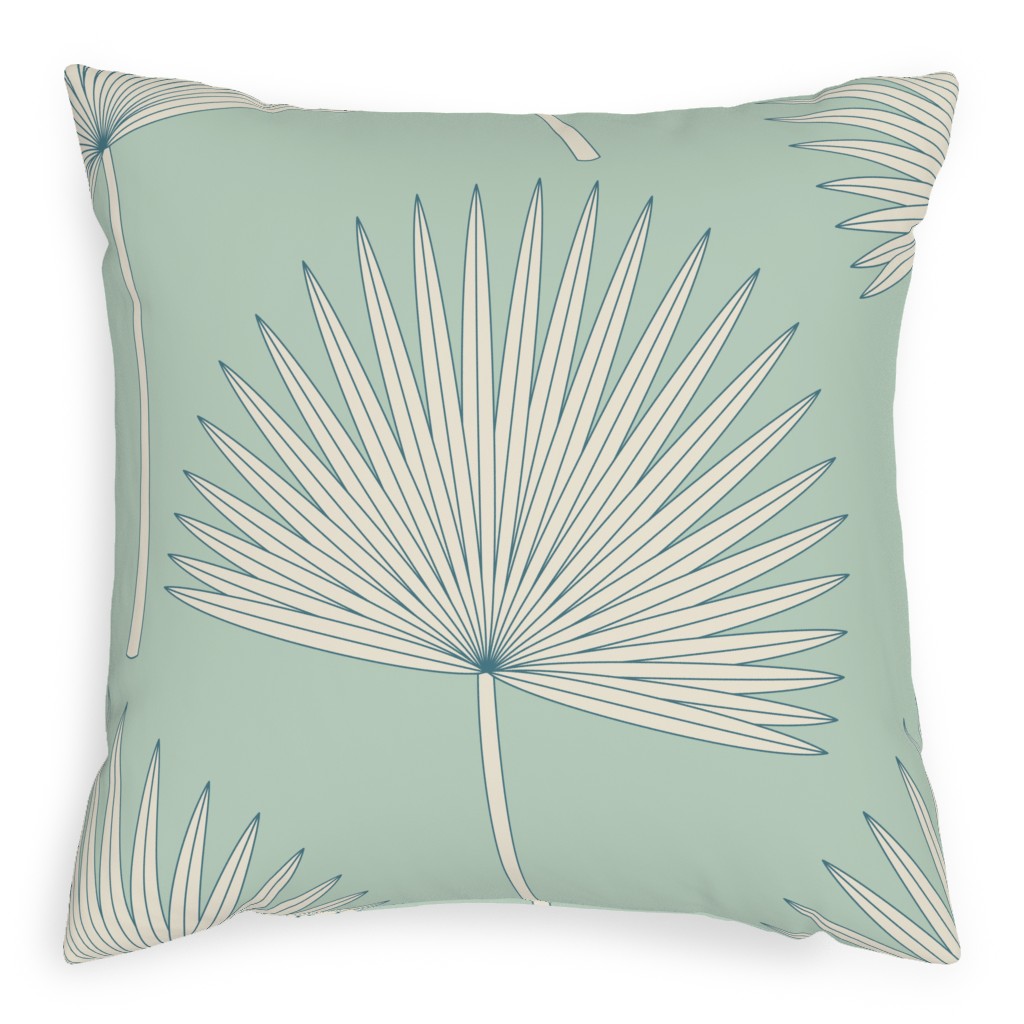 Boho Sunshine Palm Leaves Pillow, Woven, Beige, 20x20, Single Sided, Green, Aloe