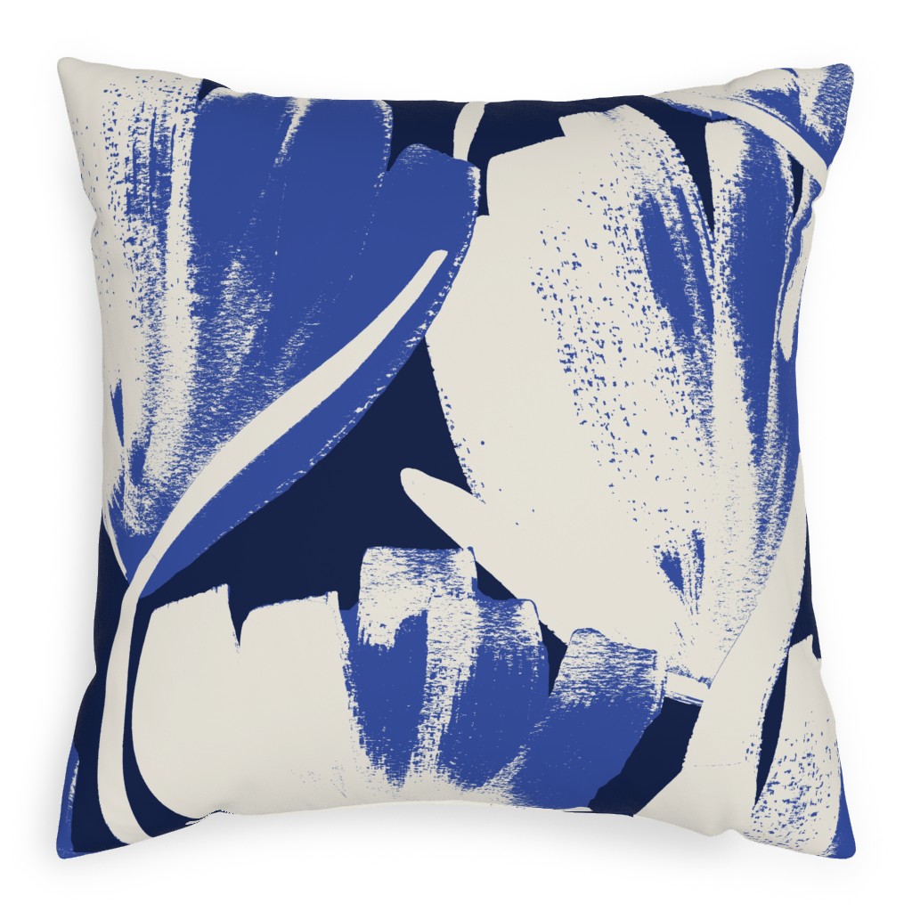 Flowers - Indigo Pillow, Woven, Beige, 20x20, Single Sided, Blue, True Blue
