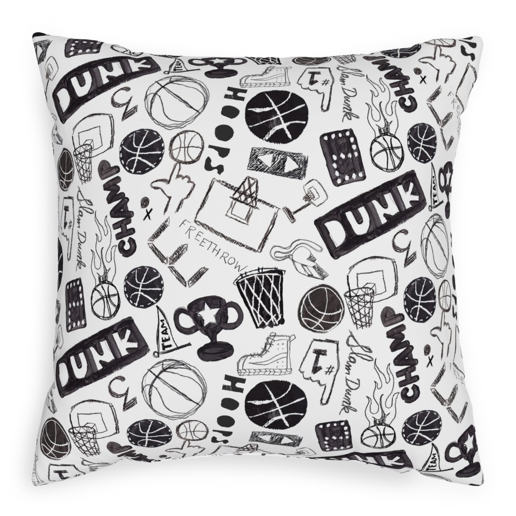 Basketball - Black and White Pillow, Woven, Beige, 20x20, Single Sided, White