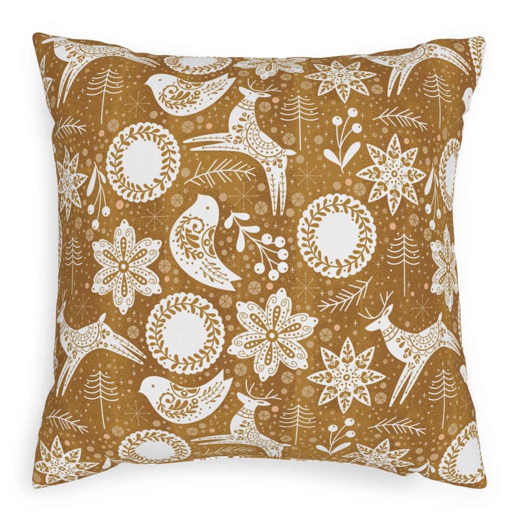 Gingerbread Forest - Brown & White Pillow, Woven, Beige, 20x20, Single Sided, Brown