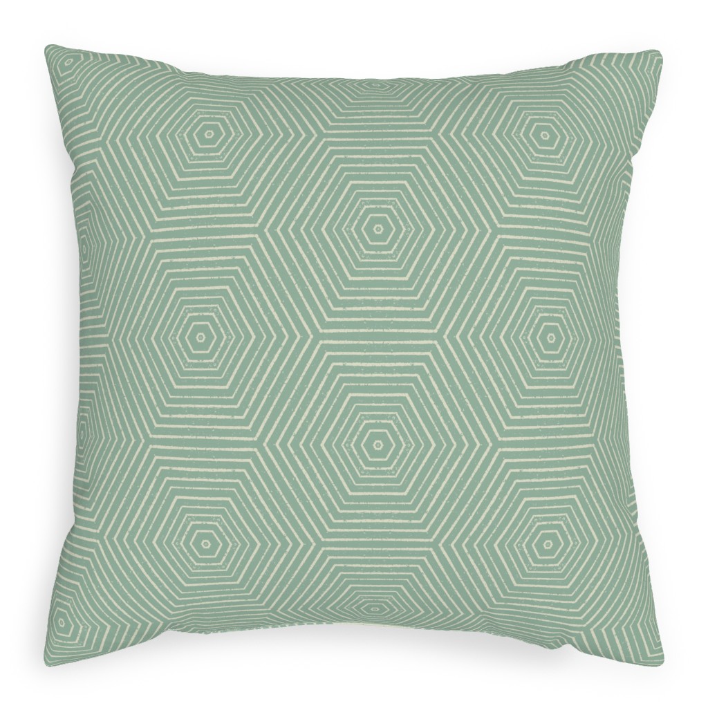 Concentric Hexagons Pillow, Woven, Beige, 20x20, Single Sided, Green, Aloe