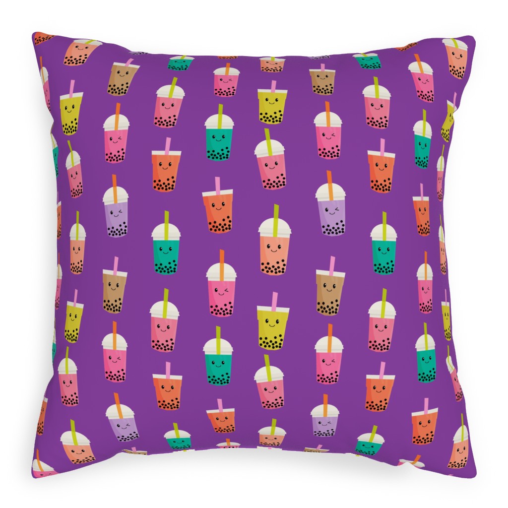 Boba Tea Pillow, Woven, Beige, 20x20, Single Sided, Purple, Lupin