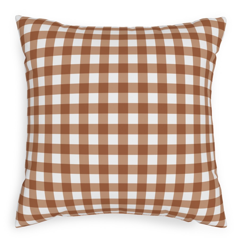 Gingham Plaid Check Pillow, Woven, Beige, 20x20, Single Sided, Brown, Toast