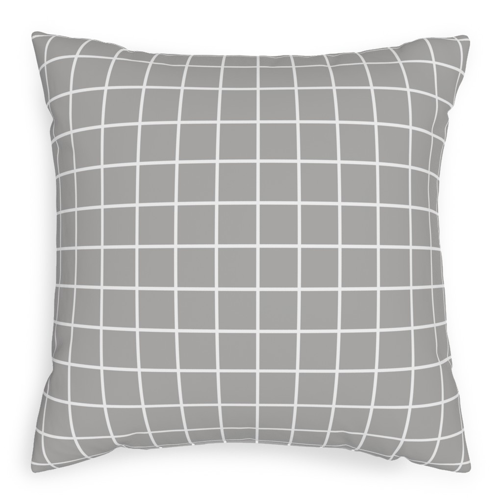 Window Pane Pillow, Woven, Beige, 20x20, Single Sided, Gray, Stone