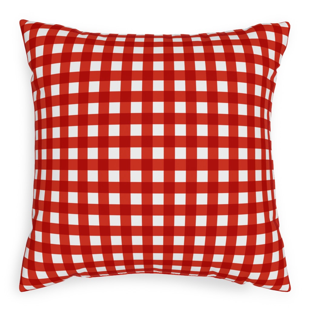 Gingham Plaid Check Pillow, Woven, Beige, 20x20, Single Sided, Red, Red