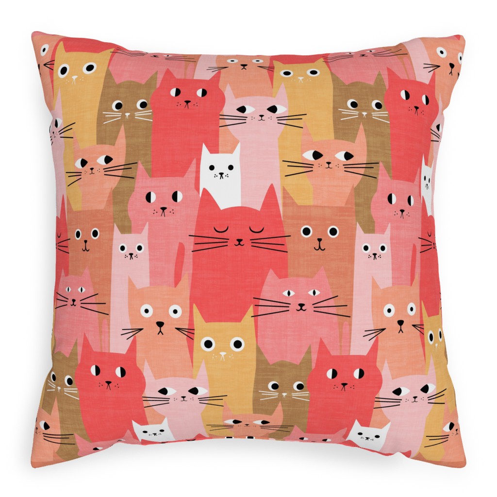 Silly Cats - Multicolor Pillow, Woven, Beige, 20x20, Single Sided, Multicolor