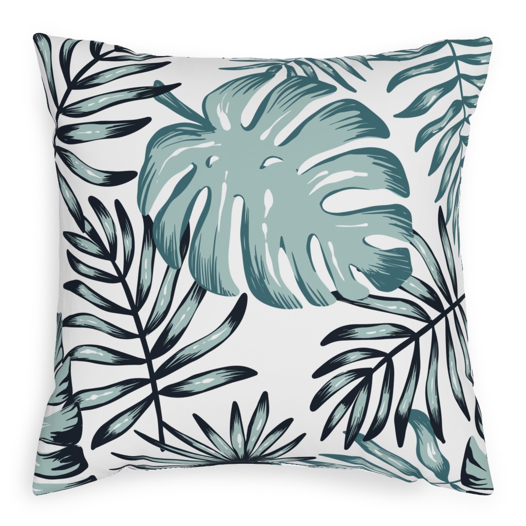 Tropical Leaves - Green Pillow, Woven, Beige, 20x20, Single Sided, Green