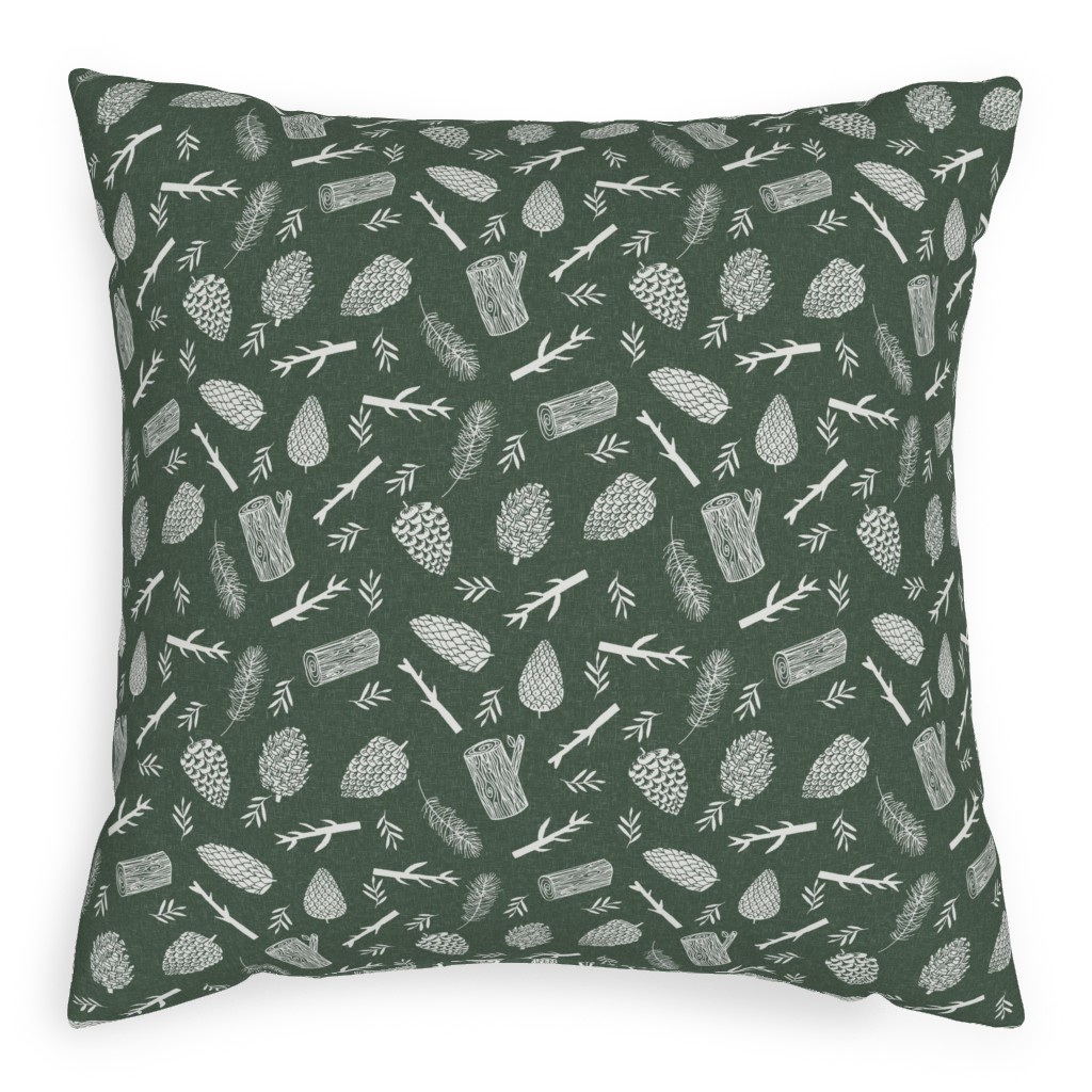 Pinecones - Hunter Green Pillow, Woven, Beige, 20x20, Single Sided, Green