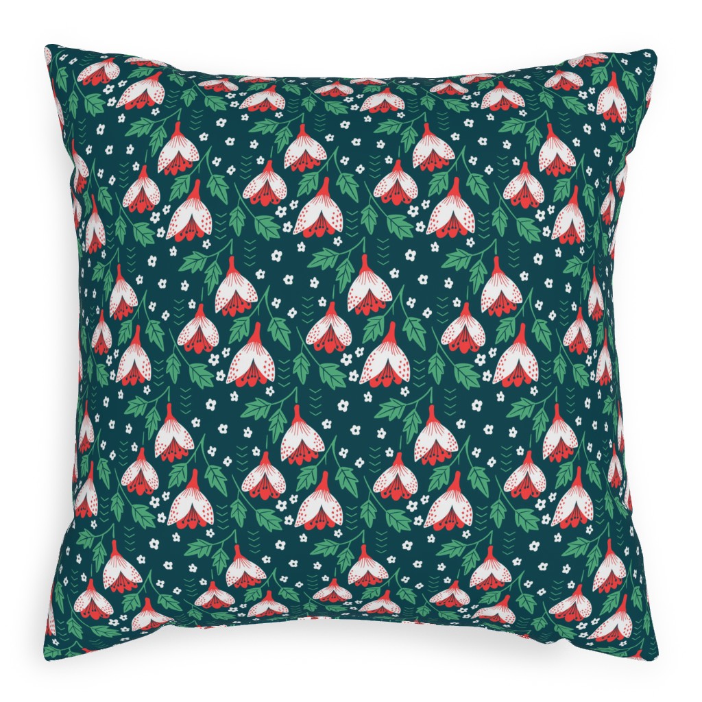 Christmas Flowers Pillow, Woven, Beige, 20x20, Single Sided, Green