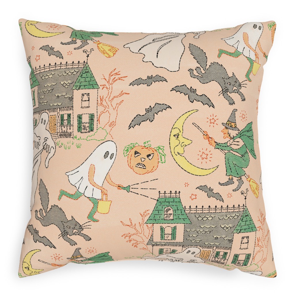 Halloween - Pink Pillow, Woven, Beige, 20x20, Single Sided, Multicolor