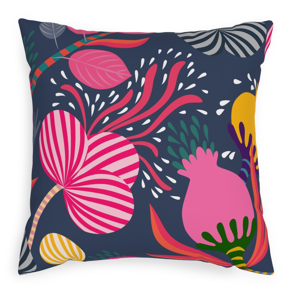 Lucious Garden - Multi on Blue Pillow, Woven, Beige, 20x20, Single Sided, Multicolor